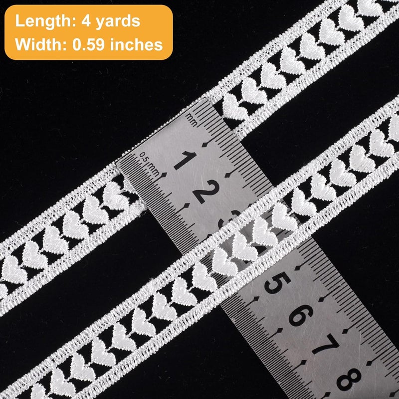 Deozu 4 Yards White Lace Trim, Vintage Crocheted Lace Ribbons, Embroidery Laces for DIY Crafts, Bouquet, Sewing, Wedding, Wrapping, Decoration (Heart) - Image 2